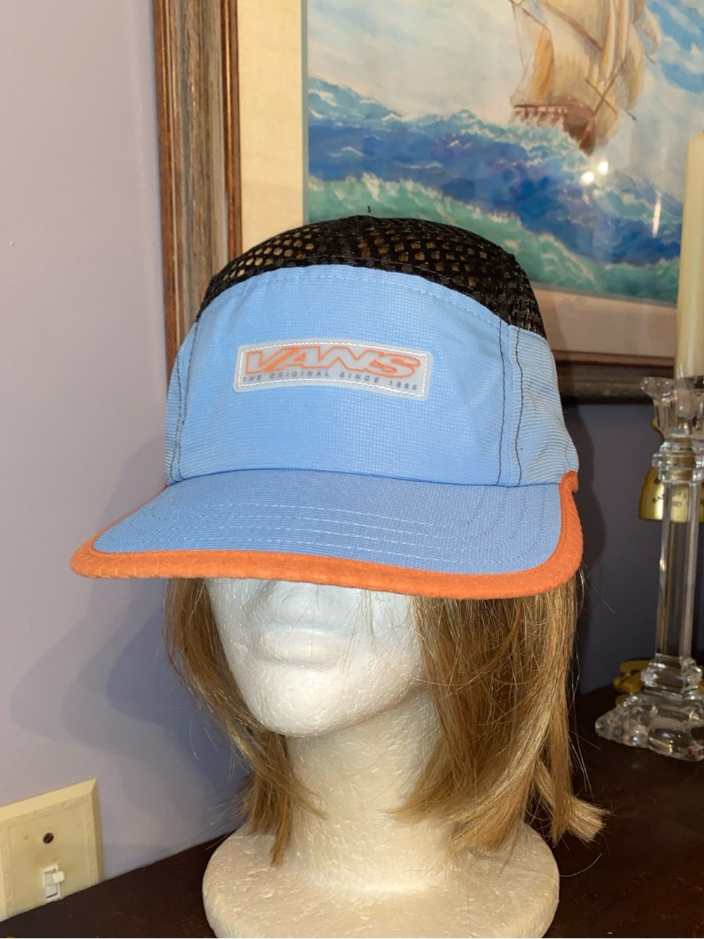 Vans Trucker Hat Snapback Cap Blue Black One Size Retro soft visor like new